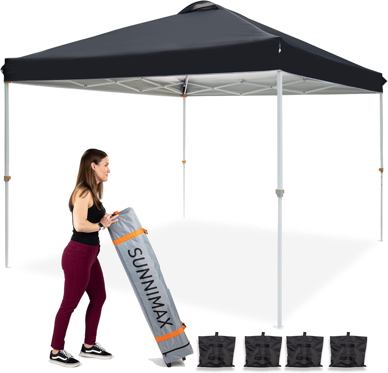 SUNNIMAX Canopy Tent,Heavy Duty Pop up Tents for Parties,Portable Folding Instant Canopy Tent with Roller Bag,Bonus 4 Sand Bags,Ez Up Outdoor Canopies&ndash;(10x10FT,Black)