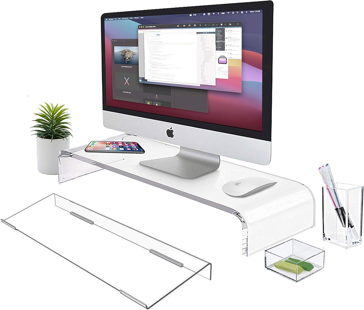 Clear Acrylic Monitor Stand 3.5 Inches, 4PCS Clear Monitor Riser Acrylic Stand, Acrylic Keyboard Stand, Acrylic Stand, Acrylic Computer Stand, Acrylic Card Holder, Acrylic Pencil Holder Pack of 2