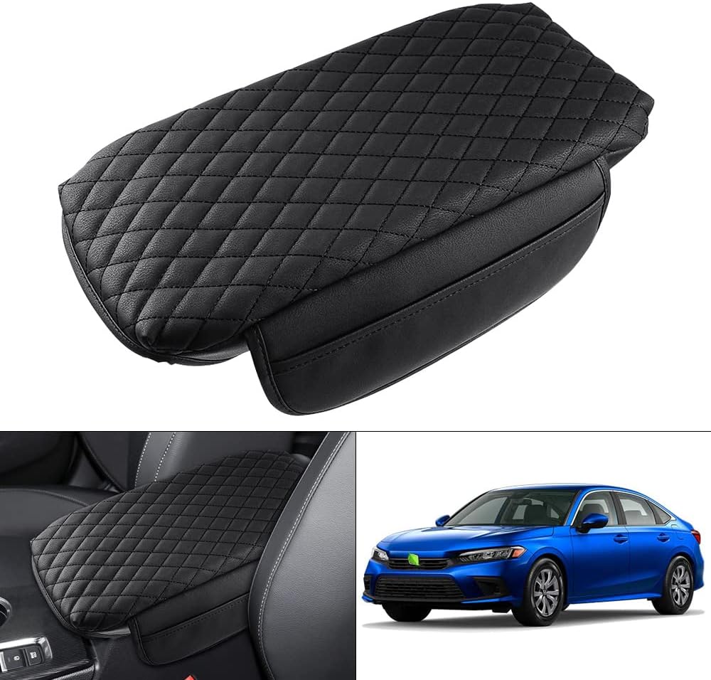 Shademax Custom Fit for Center Console Cover Honda Civic 2022 2023 Armrest Cover Center Console Pad Car Interior Accessories PU Leather Armrest Seat Box Cover Protector with Pockets Storage Bag