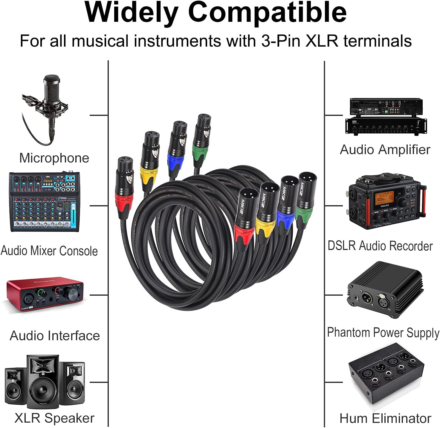 XLR Microphone Cables 25ft 4 Pack- MIKIZ Premium Balanced XLR Male to Female Cable