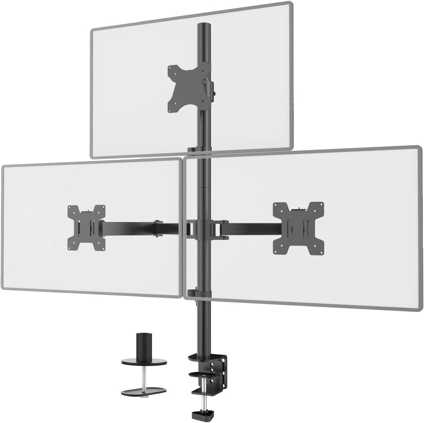 WALI Triple LCD Monitor Desk Mount Fully Adjustable Stand Fits 3 Screens up to 27 inch, 22 lbs. Weight Capacity per Arm (M003), Black Pack of 2