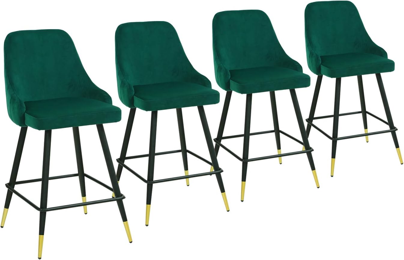 Swivel Bar Stools Set of 2, Adjustable Counter Height Bar Stools with Back, Modern Velvet Barstools for Kitchen Counter, Bar Height Dining Chairs for Kitchen Island, Easy to Assemble, Blue