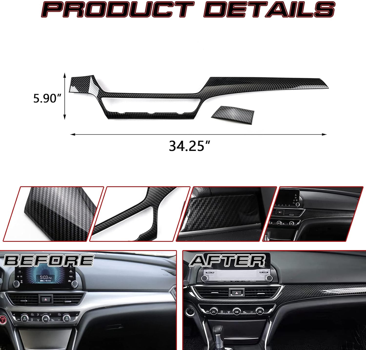 Xotic Tech 2pcs Car Middle Console Dashboard AC Switch Button Panel Cover Trim Carbon Fiber Pattern Compatible with Honda Accord 10th 2018-2022