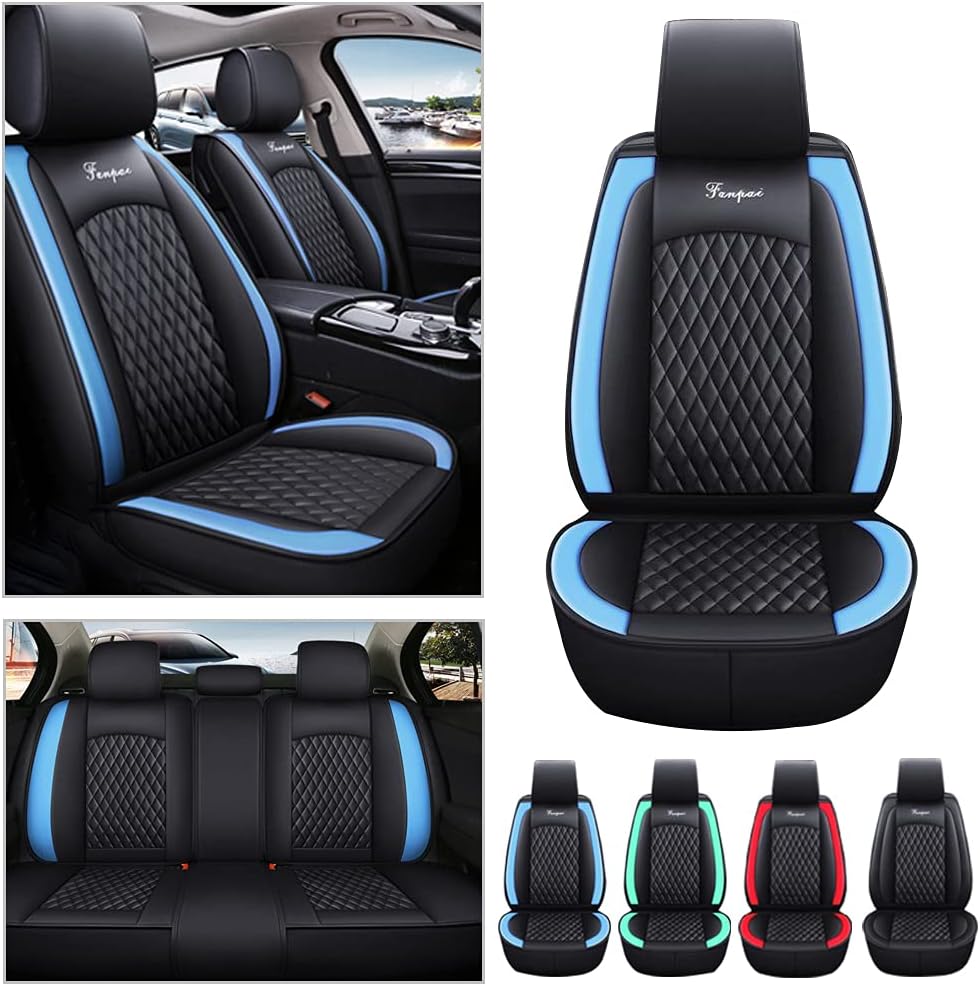 Universal Seat Covers for Nissan Frontier 2005-2019 All Weather Leatherette Airbag Compatible Wear-Resistant Waterproof 5-Seat Covers Black with Blue