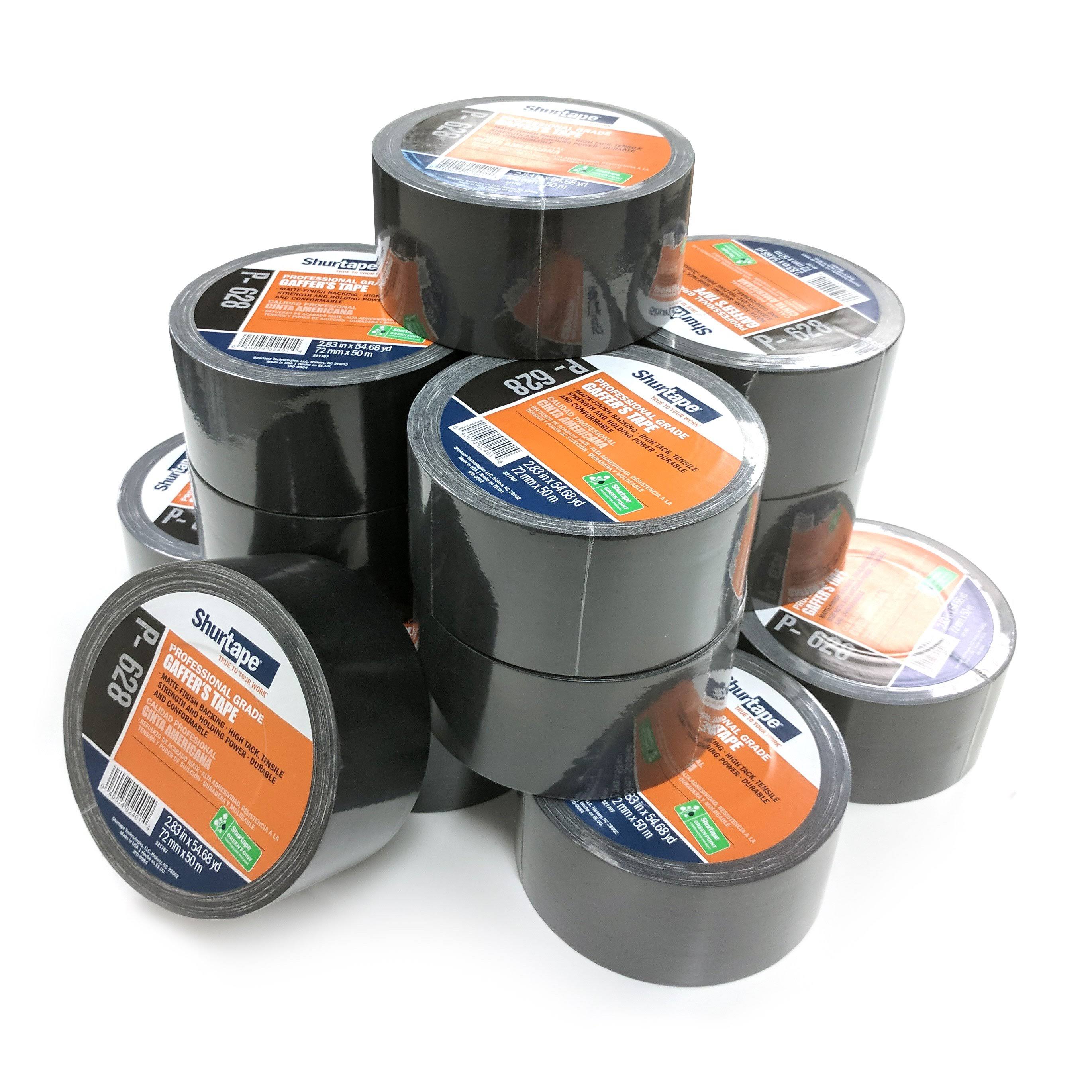 Shurtape 181204 P-628 Professional Coated 3x22 Gaffer&s Tape, Black, 50 Yards, Case of 16