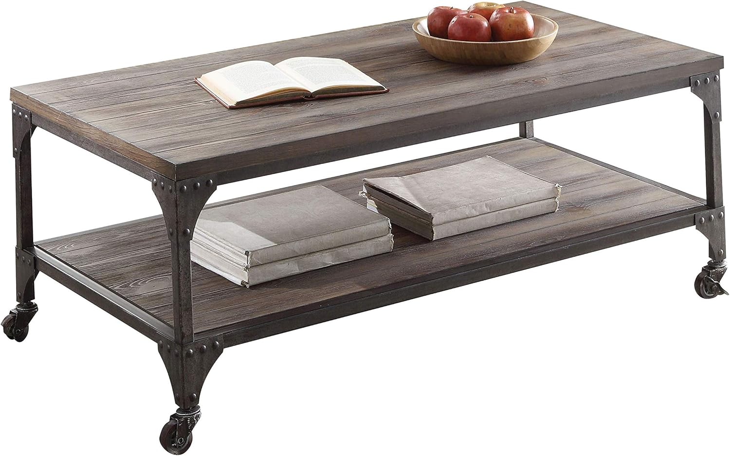 ACME Furniture 81447 Gorden End Table, Weathered Oak & Antique Silver