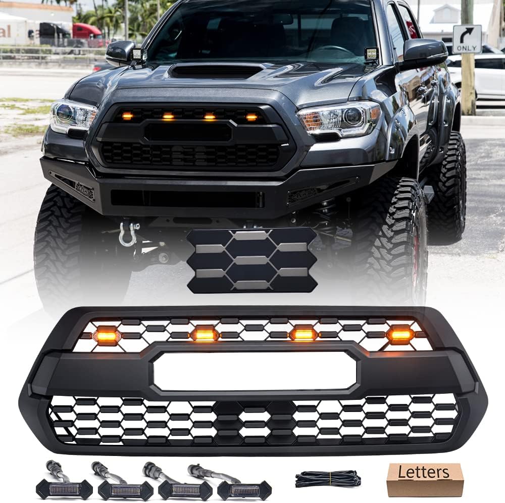 Fits Tacoma Pro Grill 2016-2021 With Garnish TSS Radar Sensor Cover Front Grill for Tacoma with Amber Light Letters