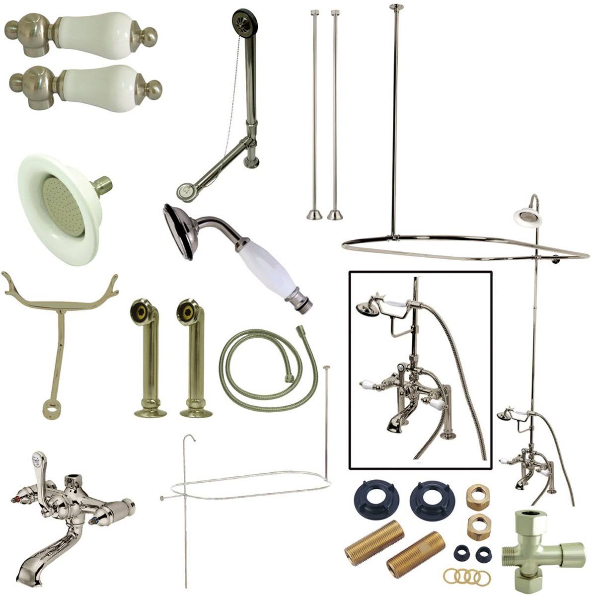 Kingston Brass CCK1171DPL Vintage Deck Mount 7x22 Center Clawfoot Tub Fixture with Shower Riser Package, Polished Chrome