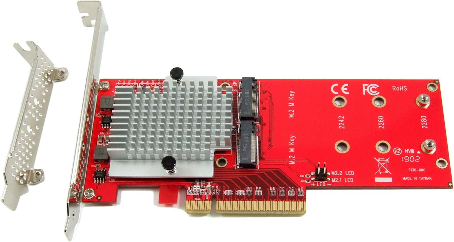 Ableconn PEXM2-130 Dual PCIe NVMe M.2 SSDs Carrier Adapter Card - PCI Express 3.0 x8 Card Support 2X M.2 NGFF PCIe NVMe SSD for Mac & PC (ASMedia ASM2824 Switch) - Support Non-Bifurcation Motherboard