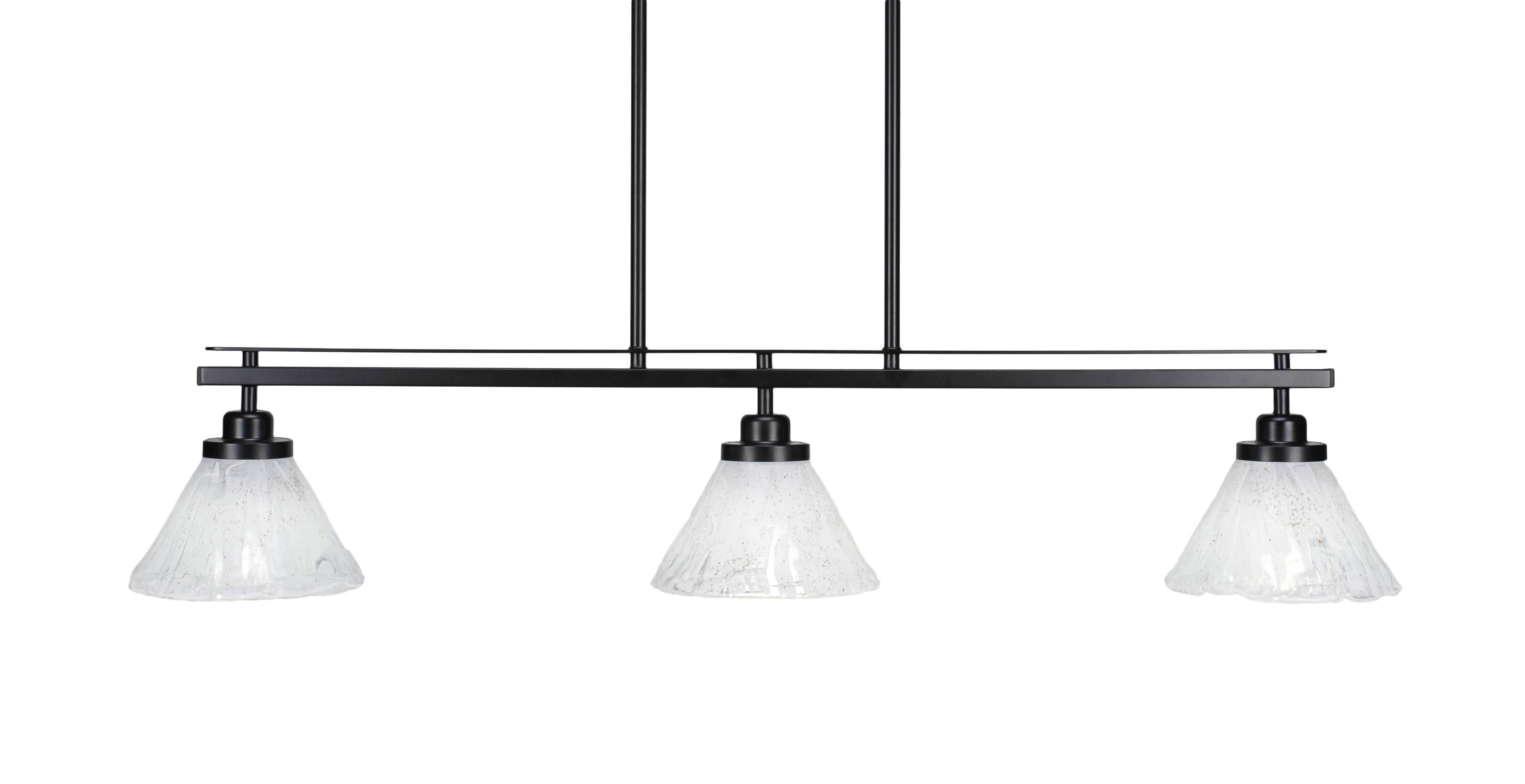 Toltec Lighting 2636-mb-7195 Odyssey 3 Island Light shown in Matte Black Finish with 7 Italian Ice Glass