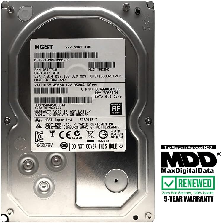 MDD - HGST Ultrastar (‎HUS724040ALE641) 4TB 7200RPM 64MB Cache SATA 6Gb/s 3.5-inch Enterprise Hard Drive (for NAS, Desktop PC, Surveillance Storage) - 5 Year Warranty (Renewed) Pack of 2