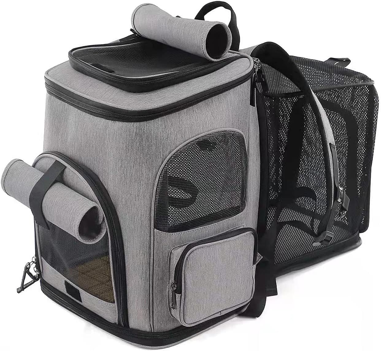 Pet Carrier Expandable Backpack for Small Cats Dogs, Breathable Foldable Cat Carrier Backpack, Airline-Approved Puppies Cat Pet Backpack Carrier for Travel Hiking(Grey)