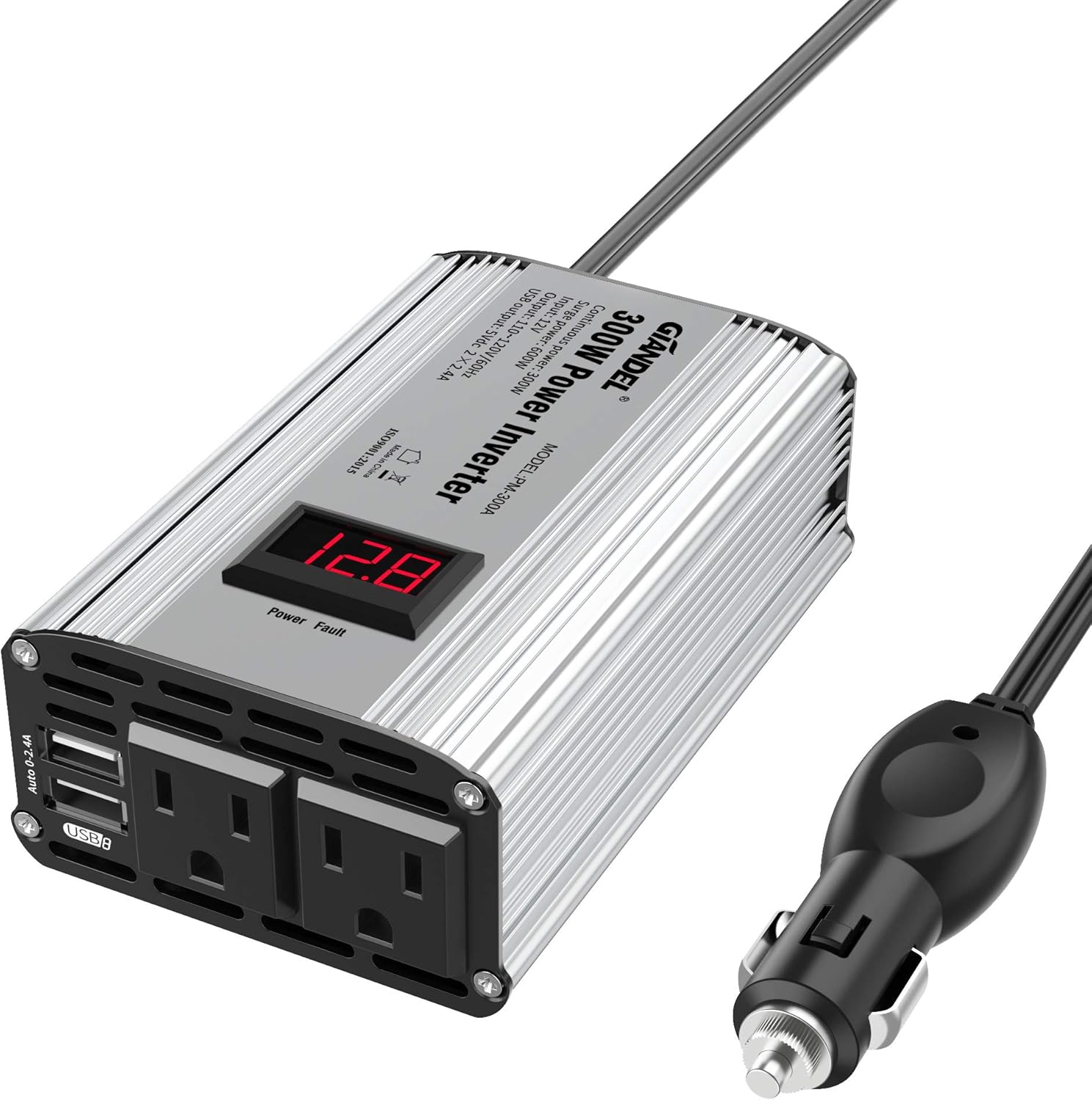 300W Power Inverter DC 12V to 110V AC Car Inverter with 4.8A Dual USB Car Adapter with LED Display