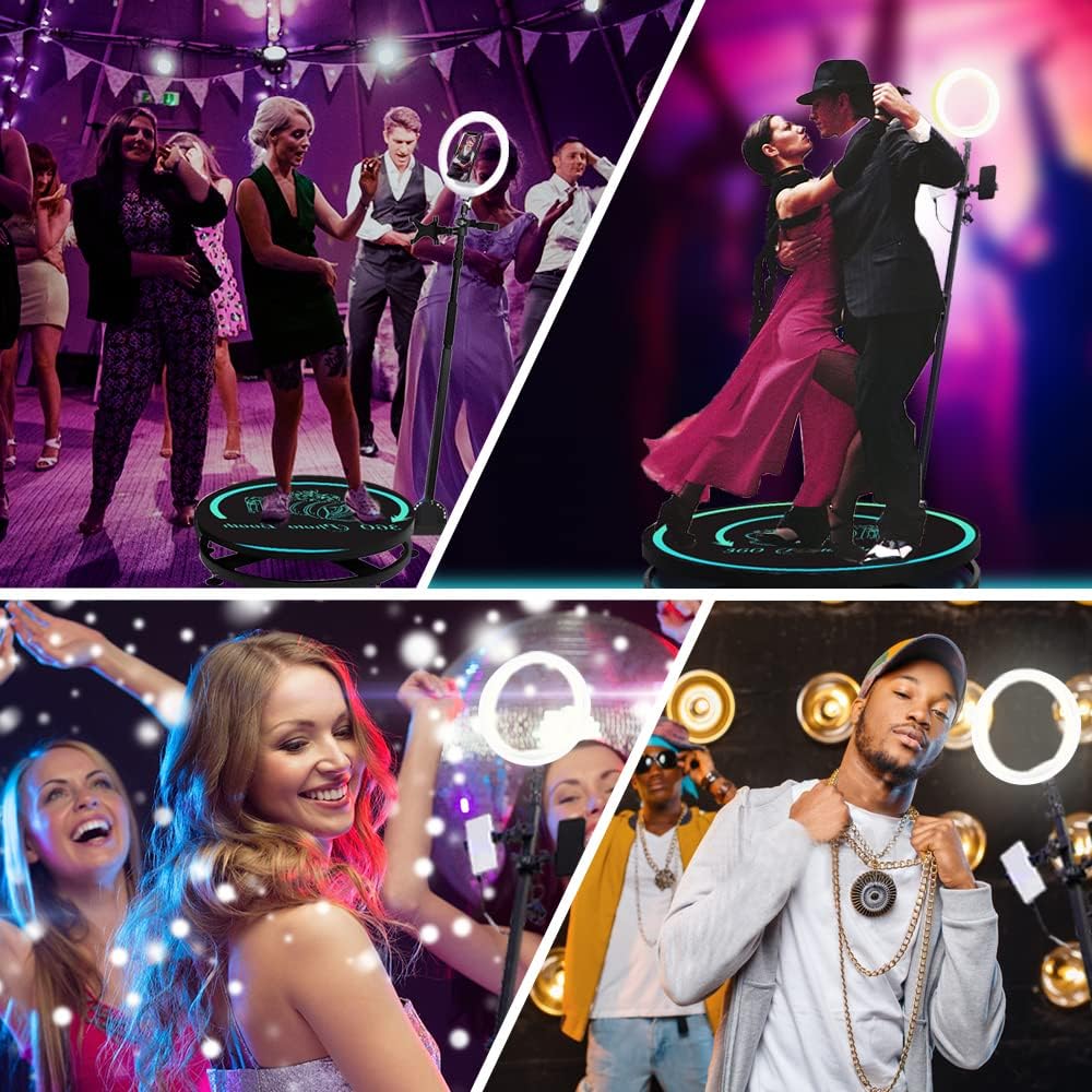 XMASGIC 360 Photo Booth Machine for Parties People to Stand on, 360 Photo/Camera Booth with Ring Light and Selfie Holders -- Freely Customize LOGO 31.5''/80cm