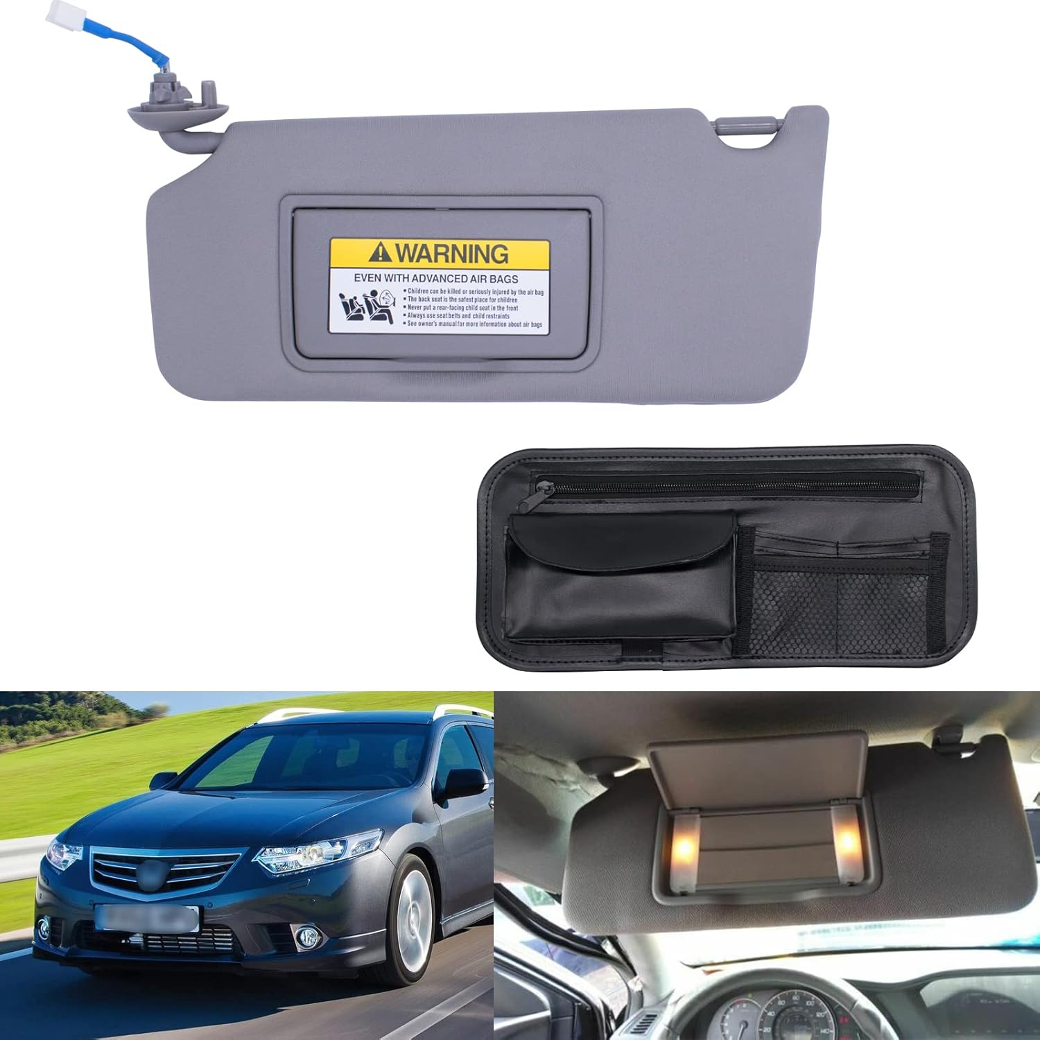 Left Driver Side Sun Visor Compatible with Honda Accord 2008 - 2017 with Light OEM : 83280-TA0-A91ZB (Grey) Pack of 2