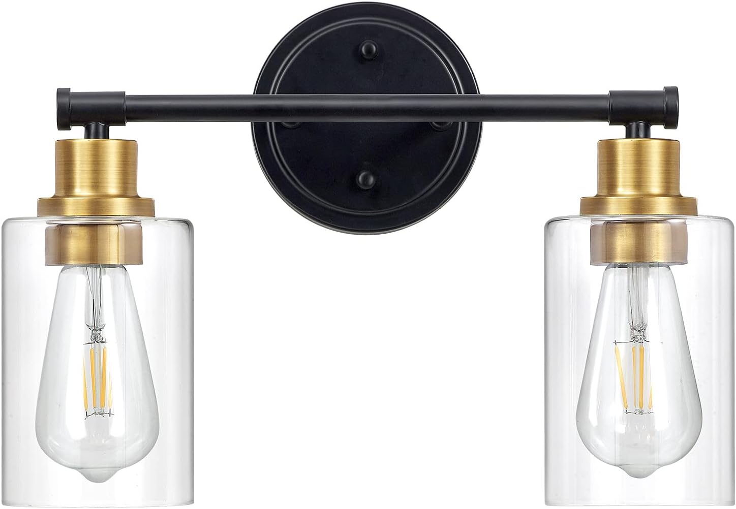 Bathroom Vanity Lights 3-Light Modern Bath Light Fixtures Over Mirror, Vintage Sconces Wall Lighting with Clear Glass, Porch Metal Wall Mount Light Fixture, Black and Gold Brushed Brass