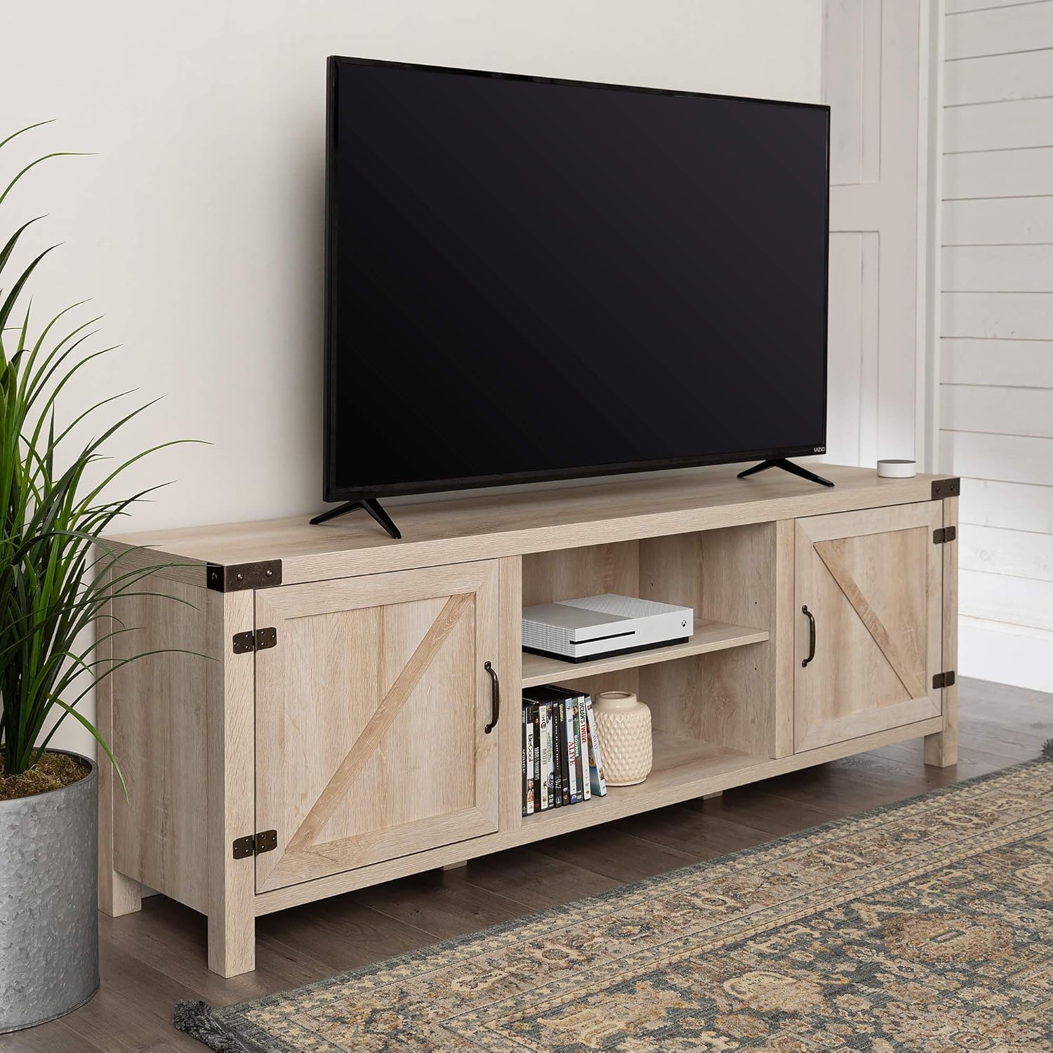 Home Accent Furnishings New 70 Inch Barn Door TV Console with White Oak Finish