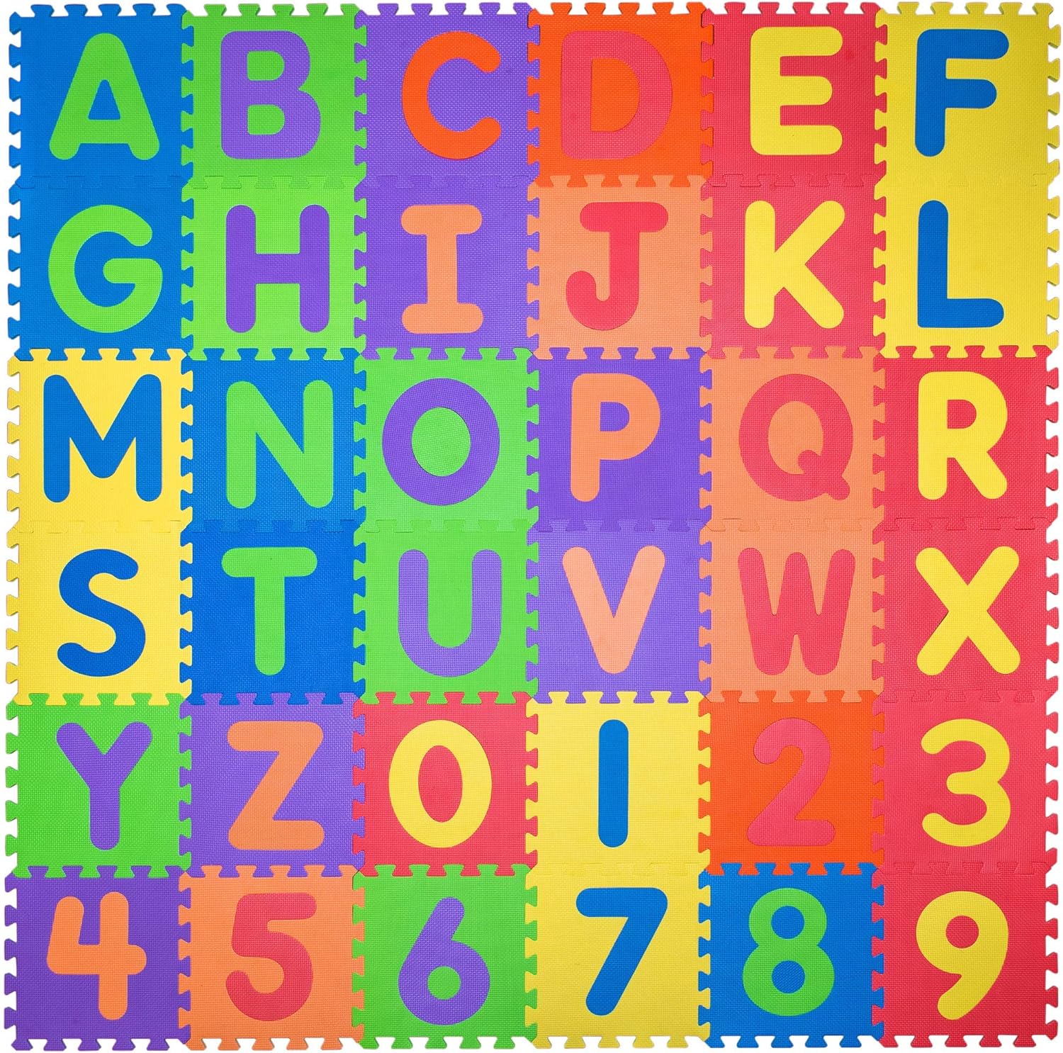 Non Toxic Play Mat for Kids Toddlers - Foam Puzzles Thickest Alphabet ABC & Numbers 0-9 Play & Exercise Mat 36 Tiles 12x12 Floor Coverage 36 Sq Ft Pack of 2