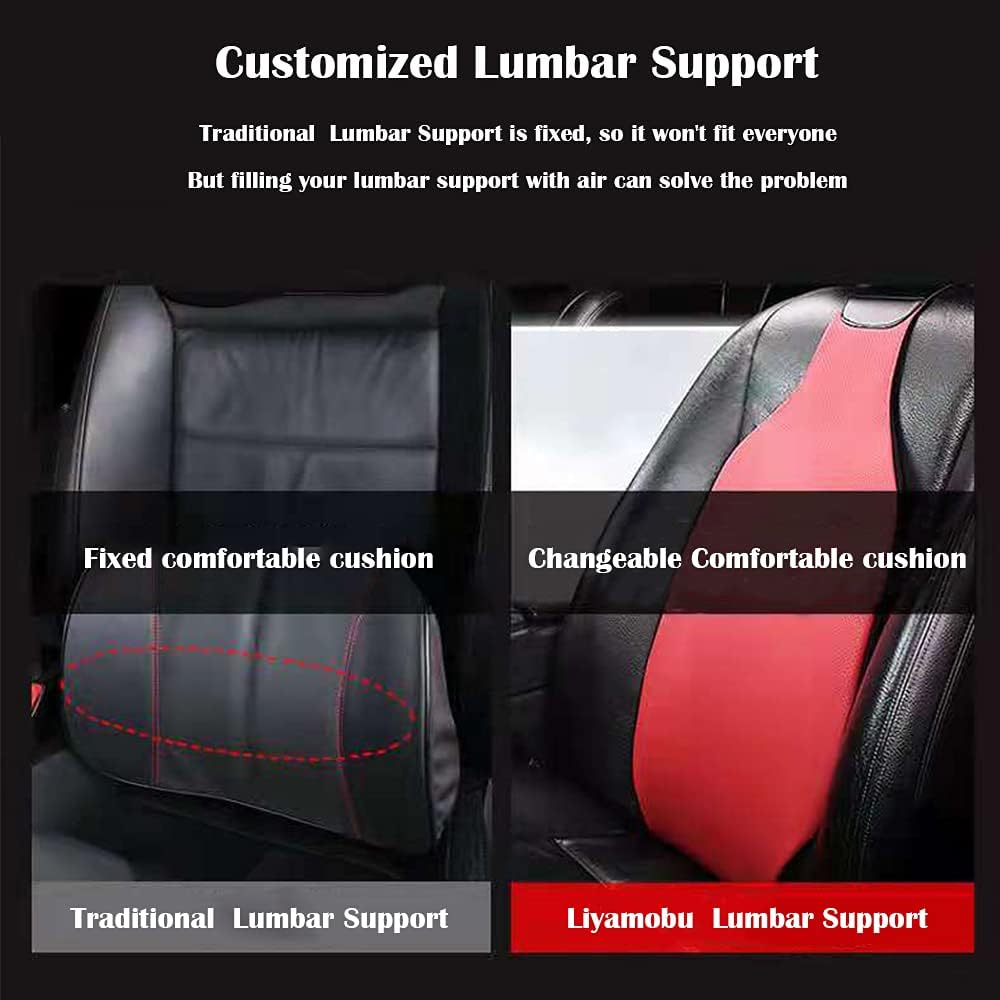 Liyamobu Lumbar Support for Car Seat - Innovative Ergonomic Air Back Cushion Comfortable Back Support for Lumbar/Back Pain Relief - Black