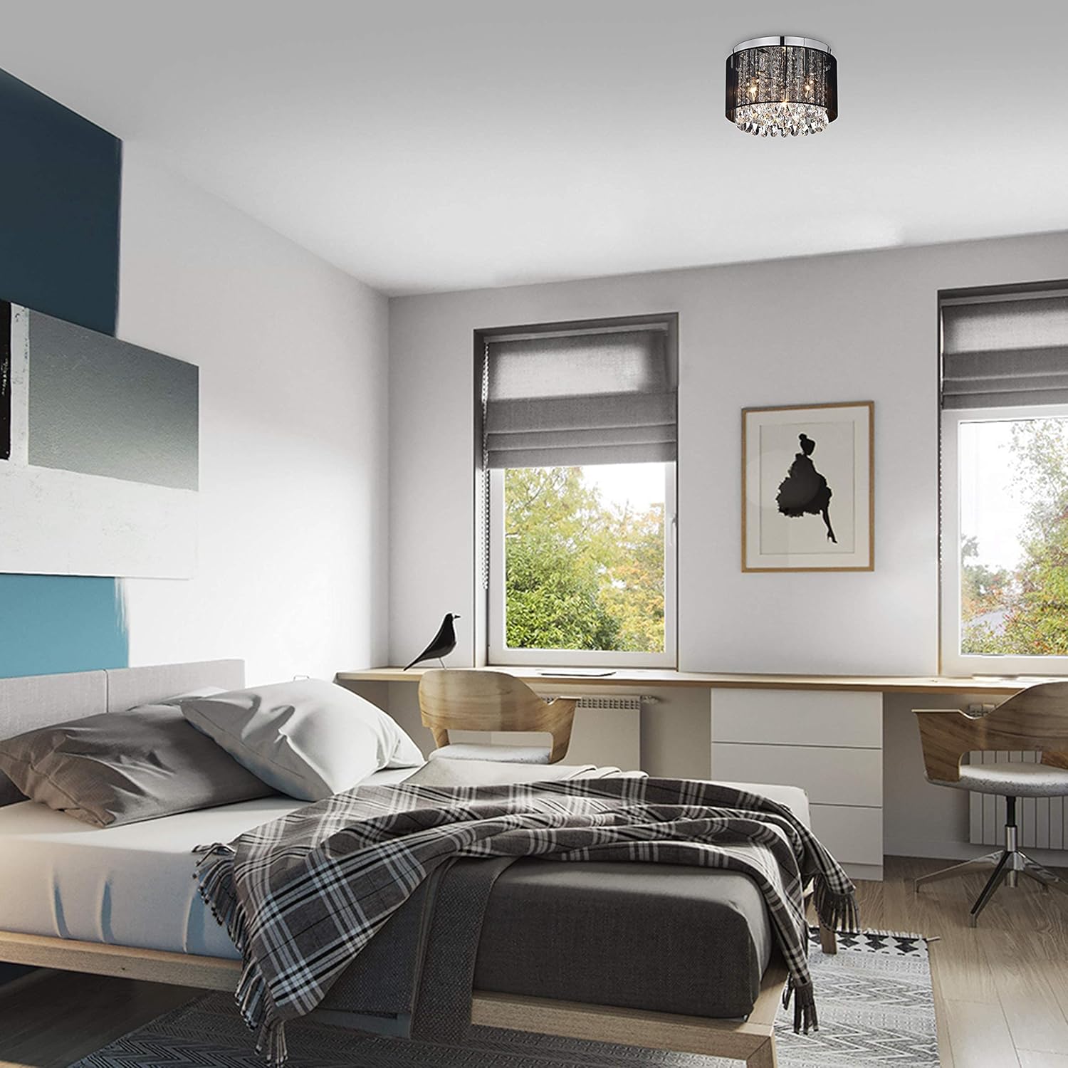 Chandeliers Black Chandelier Small Flush Mount Ceiling Light Fixtures Mini Crystal Chandelier Lighting Drum Ceiling Chandelier 3 Light Flush Mount Chandelier for Bedroom