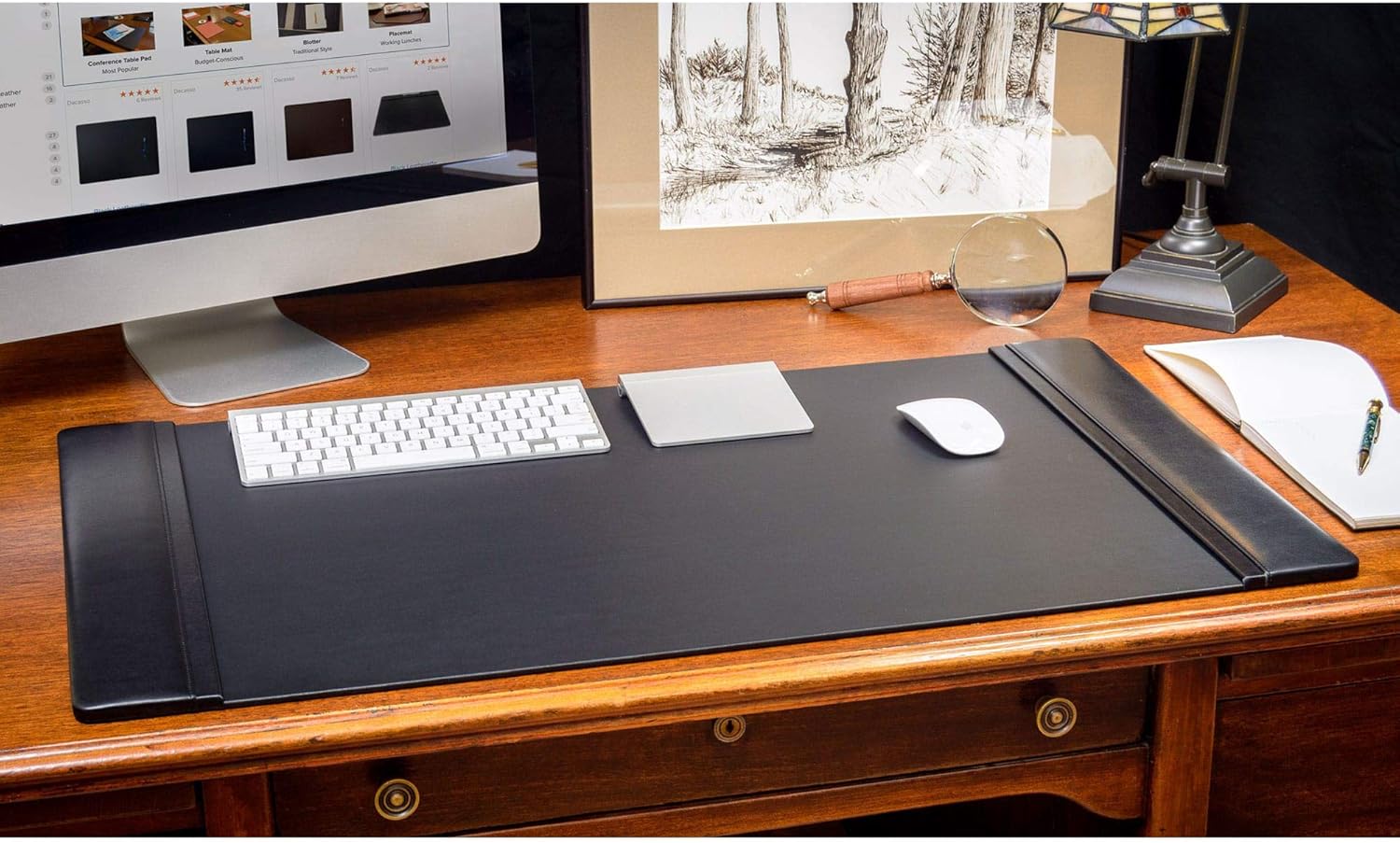 Dacasso Classic Leather Side Rail Desk pad, 34 x 20, Black