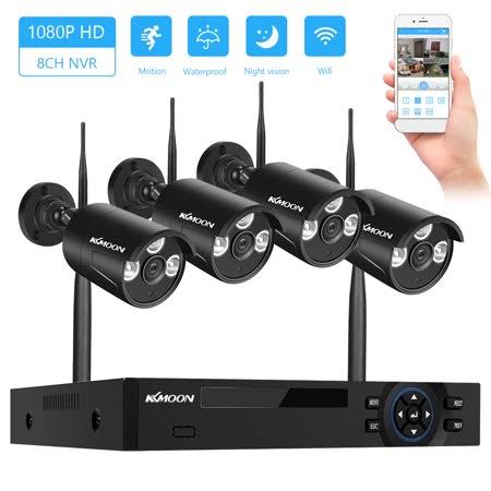 Kkmoon 8CH 1080p Wireless WiFi Cameras System NVR with 4pcs 1080p Full HD IP Camera Night Vision Motion Detection Remote Access