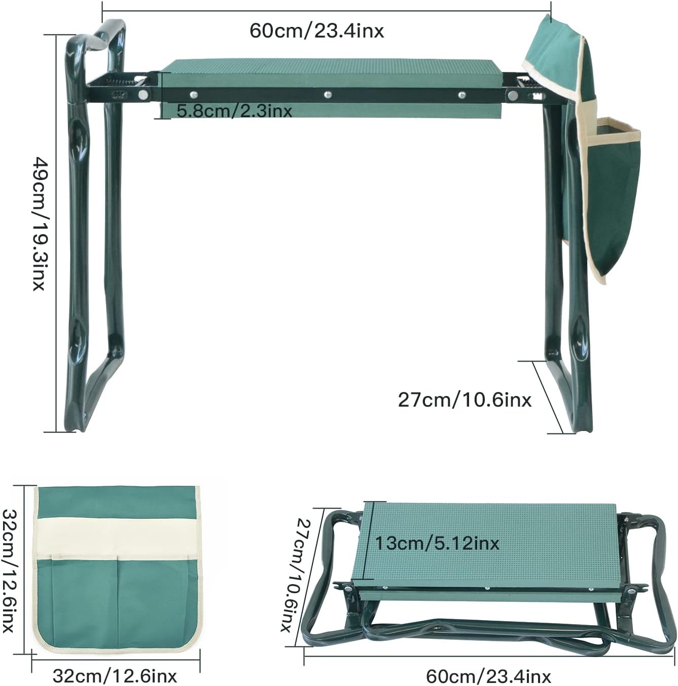 BRTON Garden Kneeler and Seat with Tool Pouch, Portable Folding Garden Stool, Heavy Duty Gardening Kneeling Bench, Prevent Knee & Back Pain, Thicken EVA Foam Kneeling Pad for Gardening Lovers Pack of 2