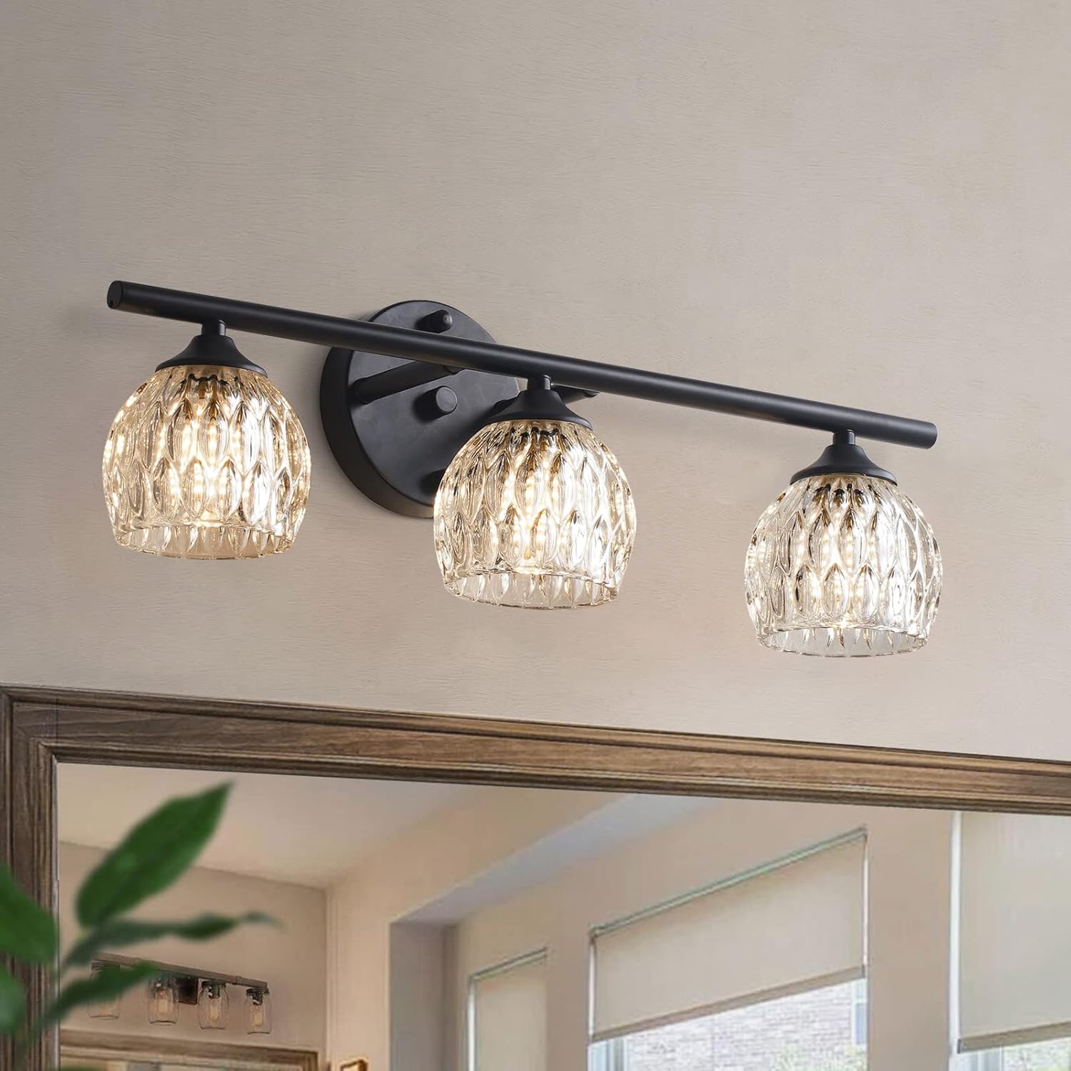 YEDAORL Bathroom Vanity Light Black Vanity Light Over Mirrors with Clear Glass Shade,3-Light,Black