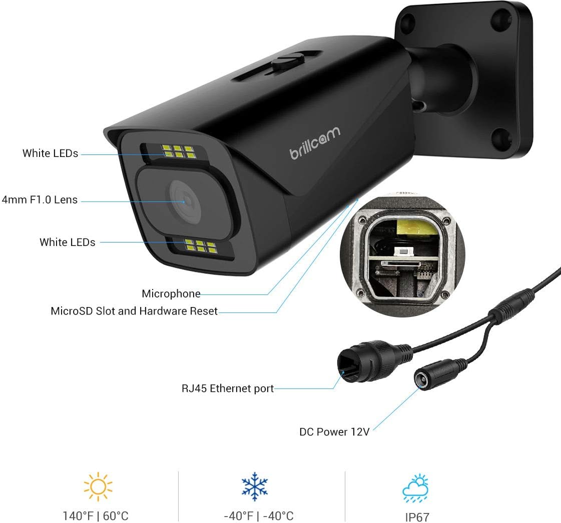 5MP PoE IP Camera,Home Security Cameras,Bullet Surveillance Cameras,7/24 Full Color,100ft Night Vision,2.8mm Lens,Built-in Microphont,SD Slot,Motion Detection Pack of 2