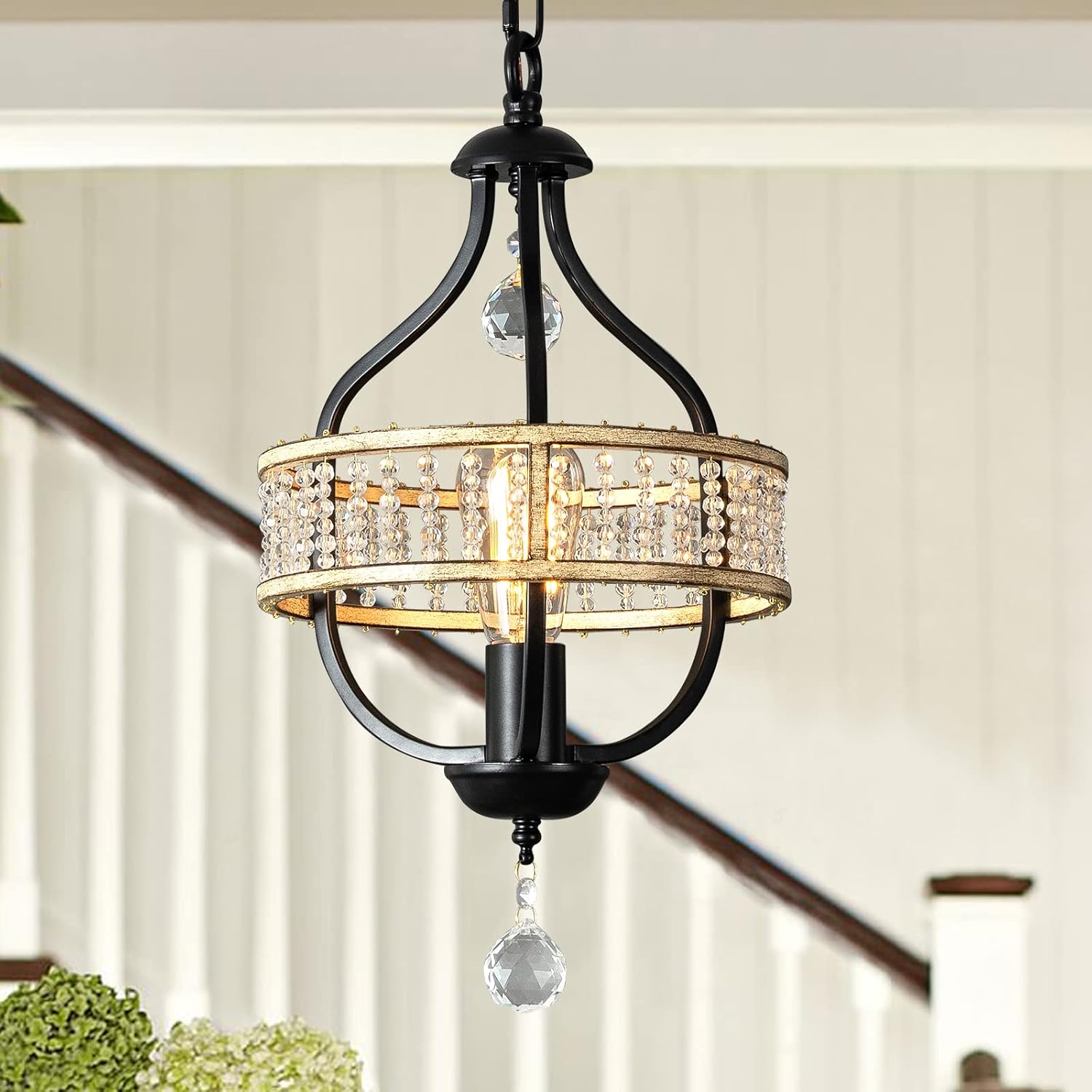 Black Crystal Pendant Lights,Adjustable Pendant Light Fixture with Shinny Crystal,Small Pendant Lighting for Kitchen Island Dining Living Room Entryway Hallway