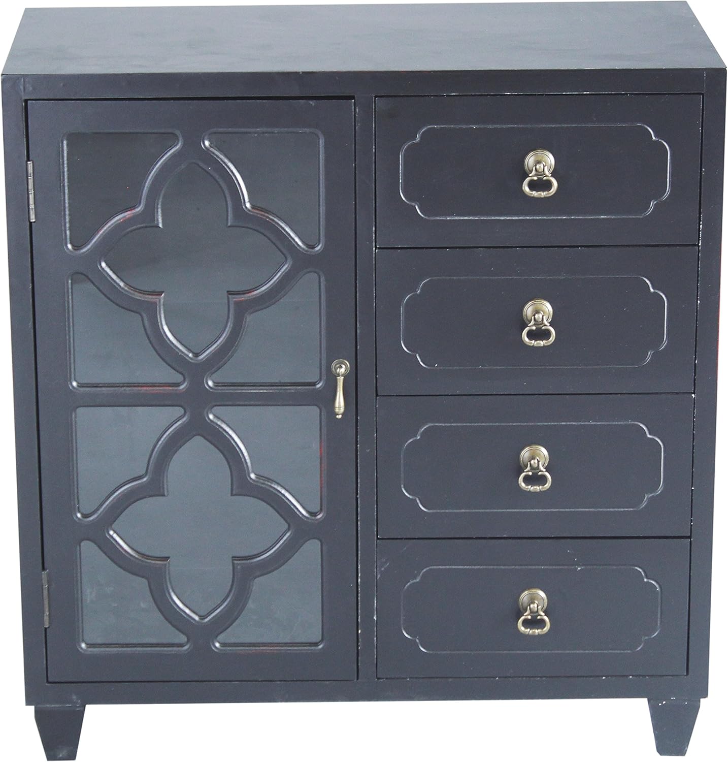 Heather Ann Creations 4 Drawer Wooden Accent Chest and Cabinet, Clover Pattern Grille with Glass Backing, 30.75