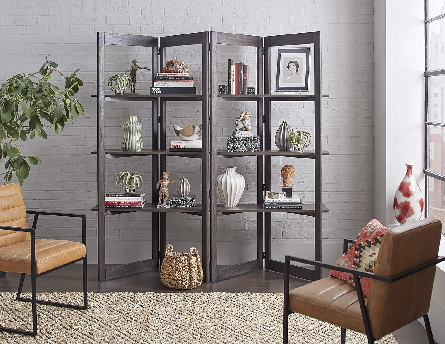 Martin Furniture Woodford Solid Wood Bookcase, Storage Space, Living Room Divider, Book Shelves, Light Brown