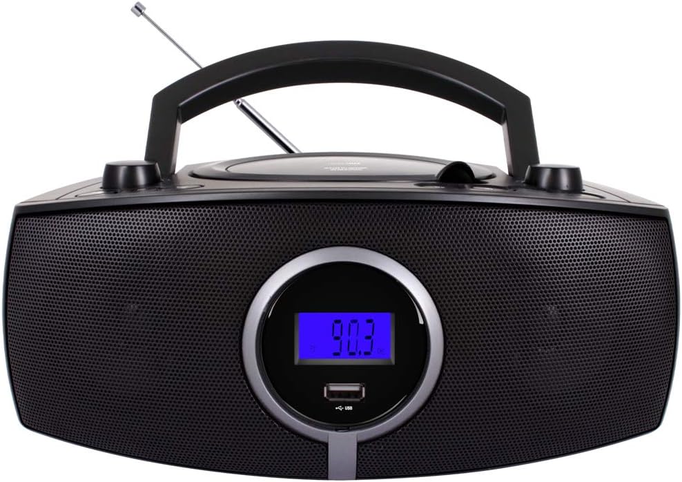 HANNLOMAX HX-316CD CD/MP3 Boombox, AM/FM Radio, Digital Radio Frequency Display, Bluetooth, USB Port for MP3 Playback, LCD Display, Aux-in , AC/DC Power Source (Black)