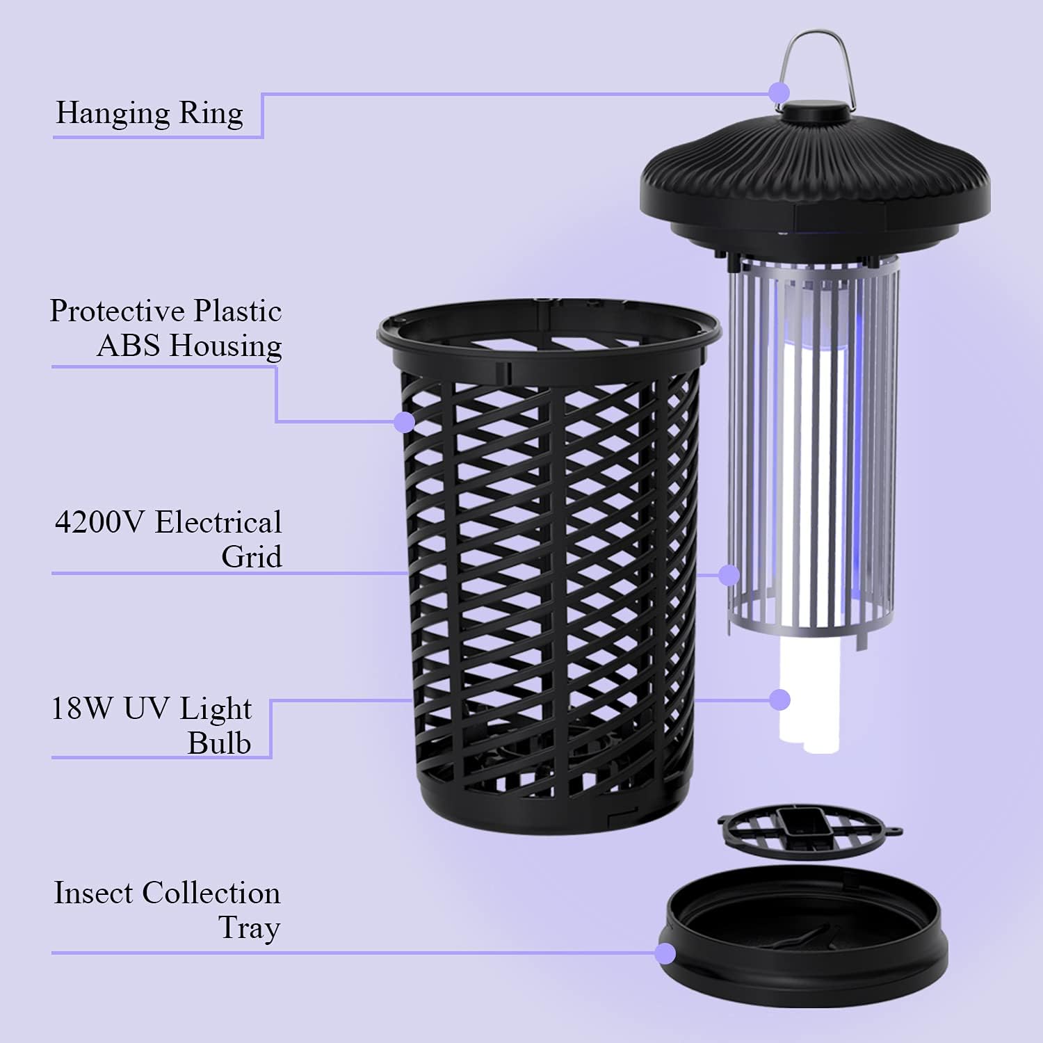 Tysonir Electric Bug Zapper, Mosquito Zapper Indoor/Outdoor, 4200V 18W Waterproof Fly Zapper Mosquito Trap for Home, Patio, Backyard
