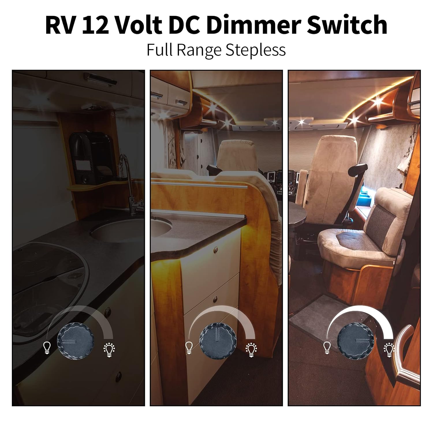 12V Dimmer Switch, Briidea RV 12V 5A 60W Dimmer Switch for LED, Halogen, Incandescent, Used for RVs, Travel Trailers, Marine, Auto, Black Pack of 2