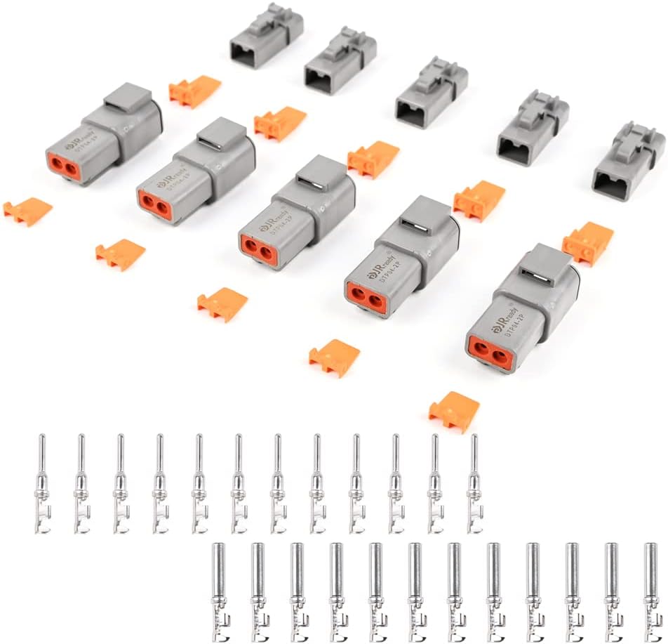 JRready ST6283 DTP Connector Kit 5 Sets, 2Pin Waterproof Electrical Connectors Plug with 14-12AWG(2.0-4.0mm&sup2;) Open Barrel Terminals Male and Female Contacts Kit(2pin-5Sets)