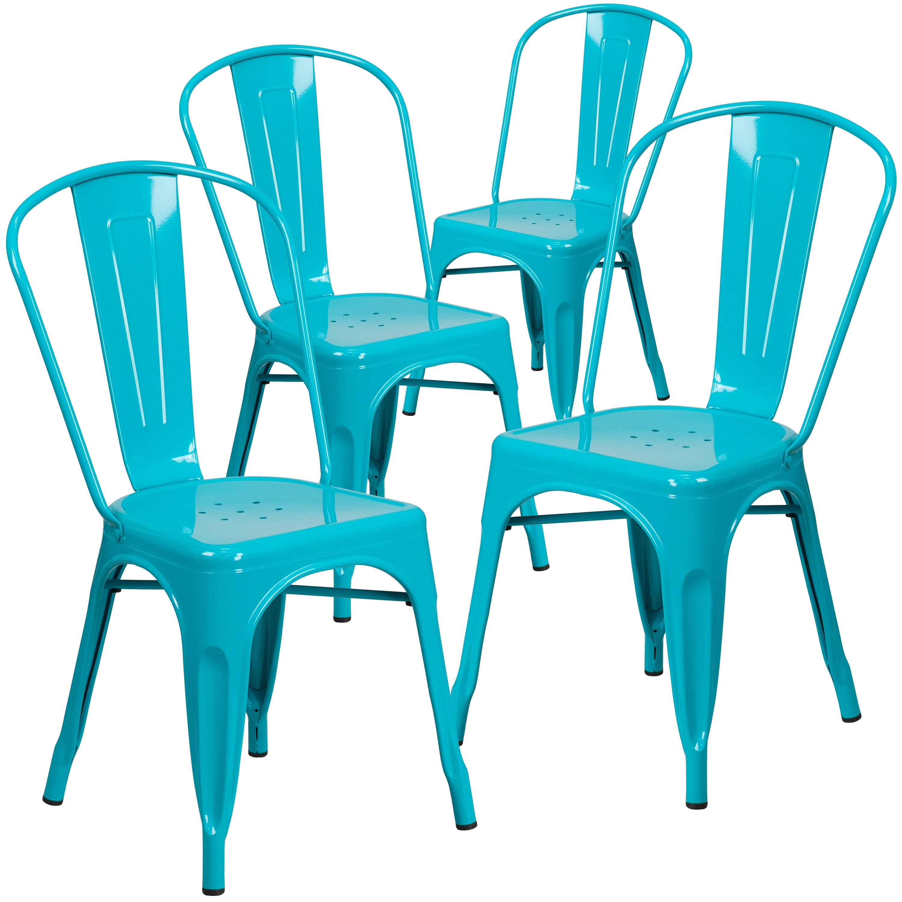 Lancaster Home 4 Pack Metal Indoor-Outdoor Stackable Chair - Restaurant Chair - Bistro Chair, Blue