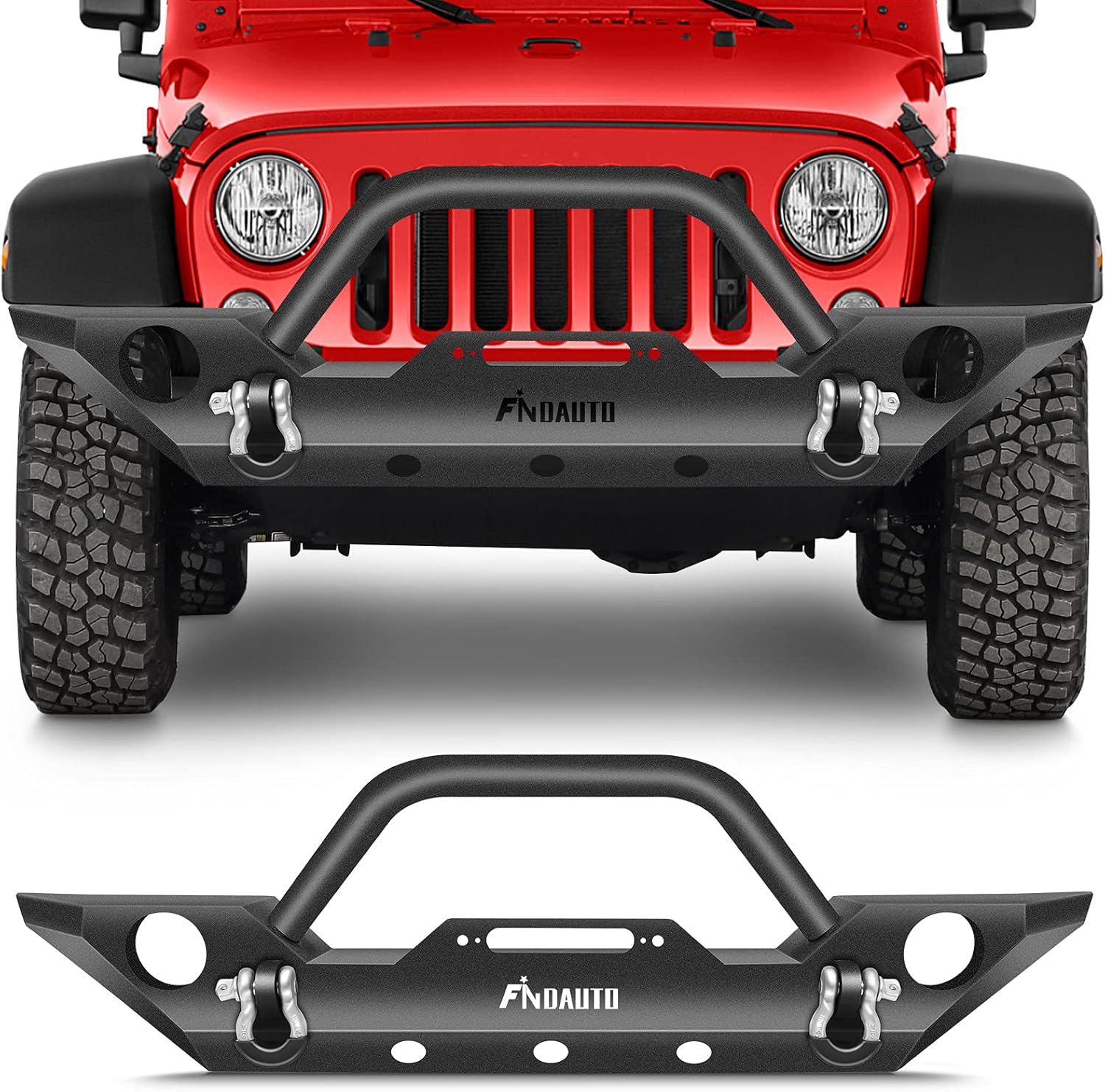 FINDAUTO Front Bumper Fit for 2007-2018 for Jeep Wrangler JK Upgraded Textured Black Rock Crawler Bumper with D-ring and Winch Plate