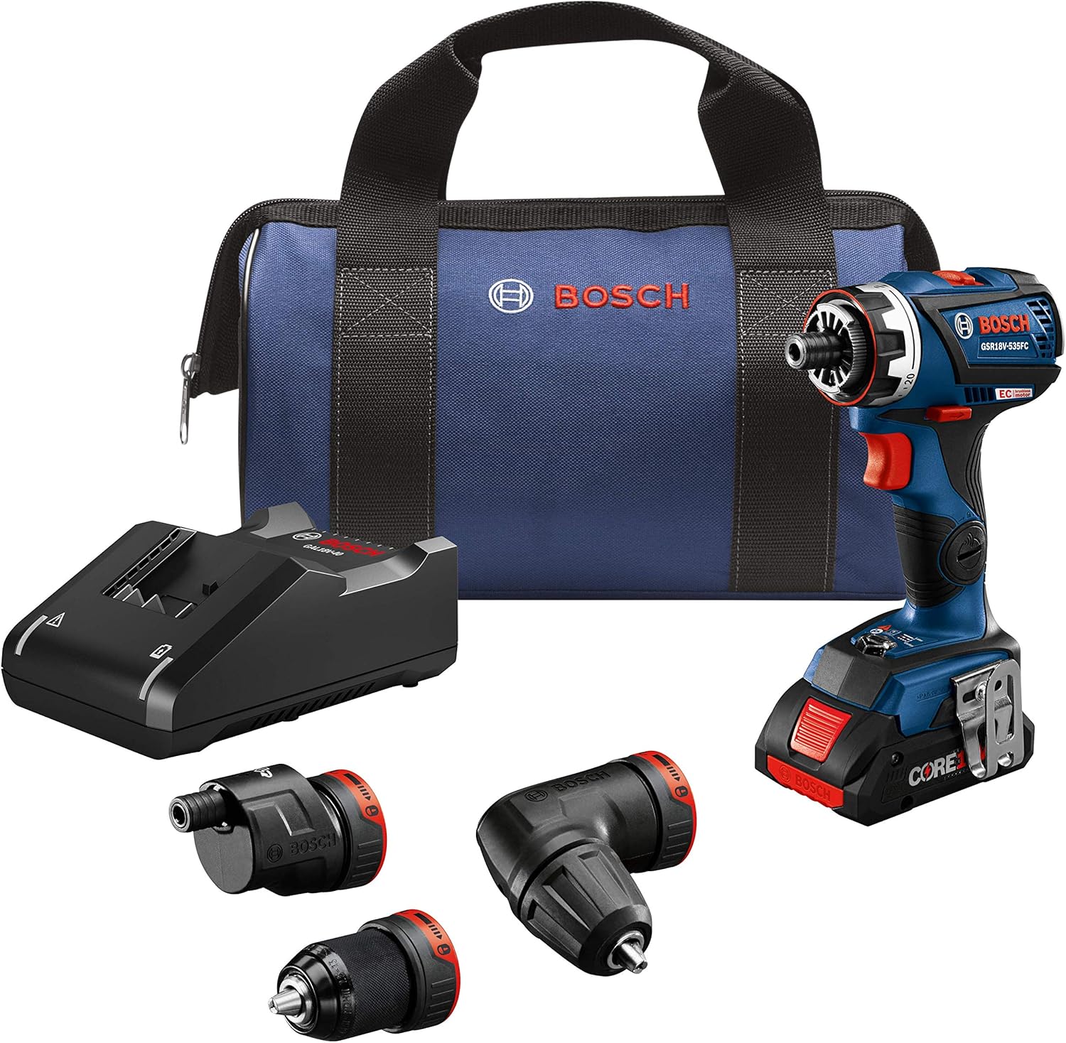 BOSCH GSR18V-535FCB15 18V EC Brushless Connected-Ready Flexiclick 5-In-1 Drill/Driver System with (1) CORE18V 4.0 Ah Compact Battery