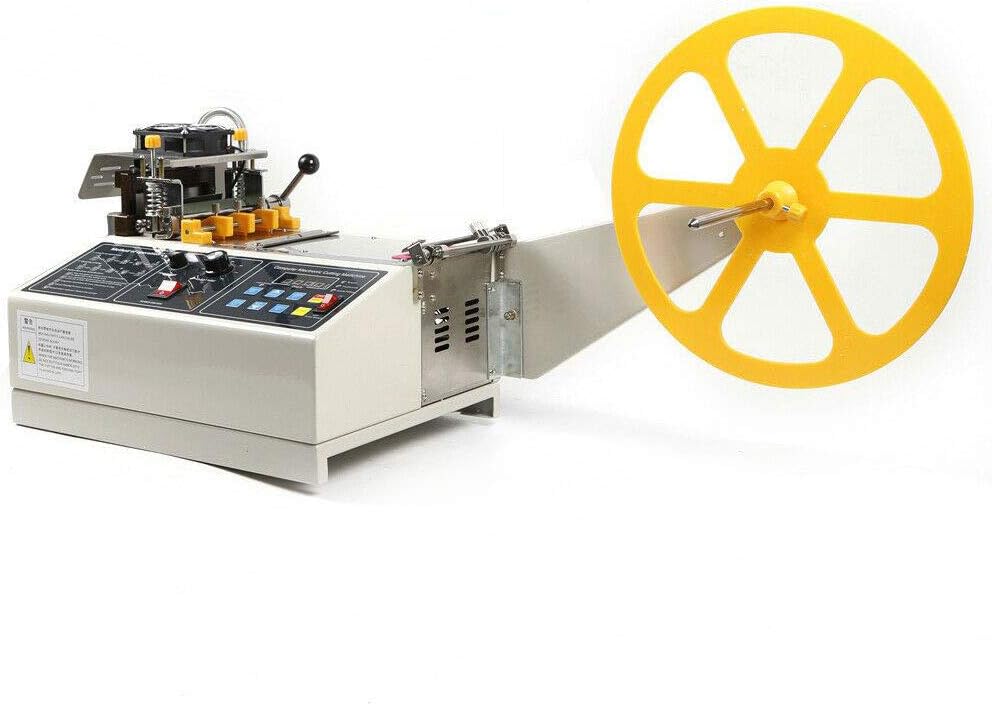 Hot and Cold Tape Cutting Machine, 110V Automatic Digital Ribbon Belt Fabric Cutter Computer Control for Leather Plastic Nylon Webbing Zipper - Cutting Width 110mm/4.3
