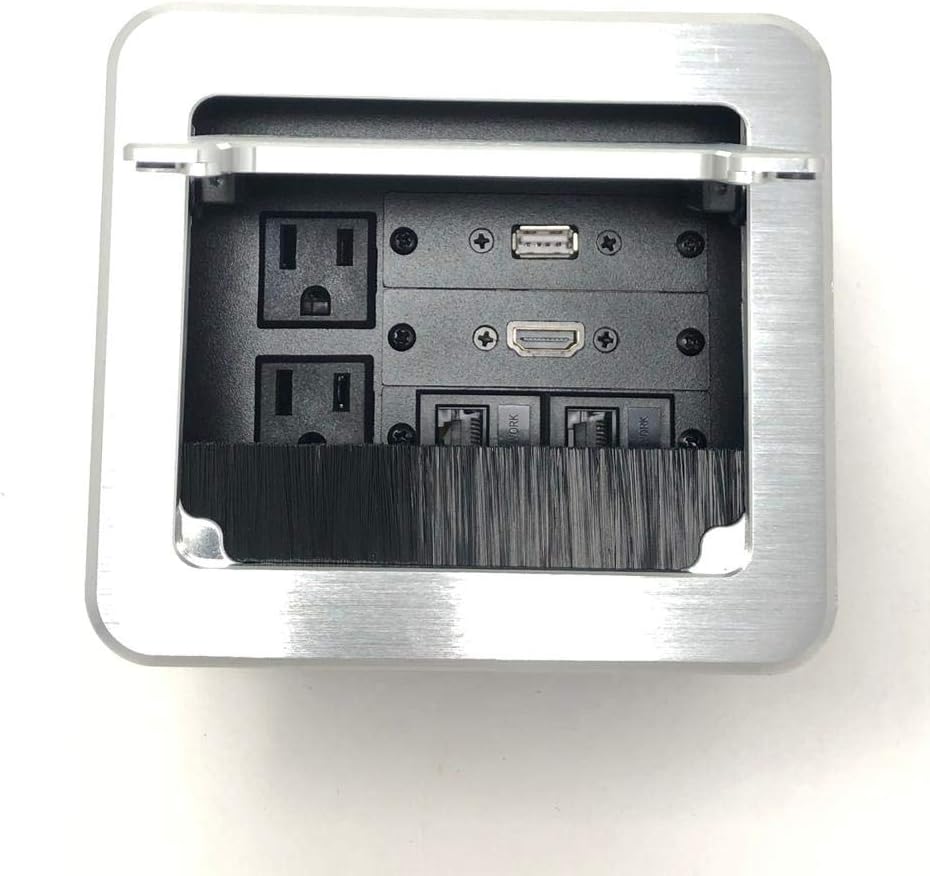 Yolkvisual Conference Table Connectivity AV Box 2 AC + 1 HDMI + 1 USB + 2 RJ45 Silver