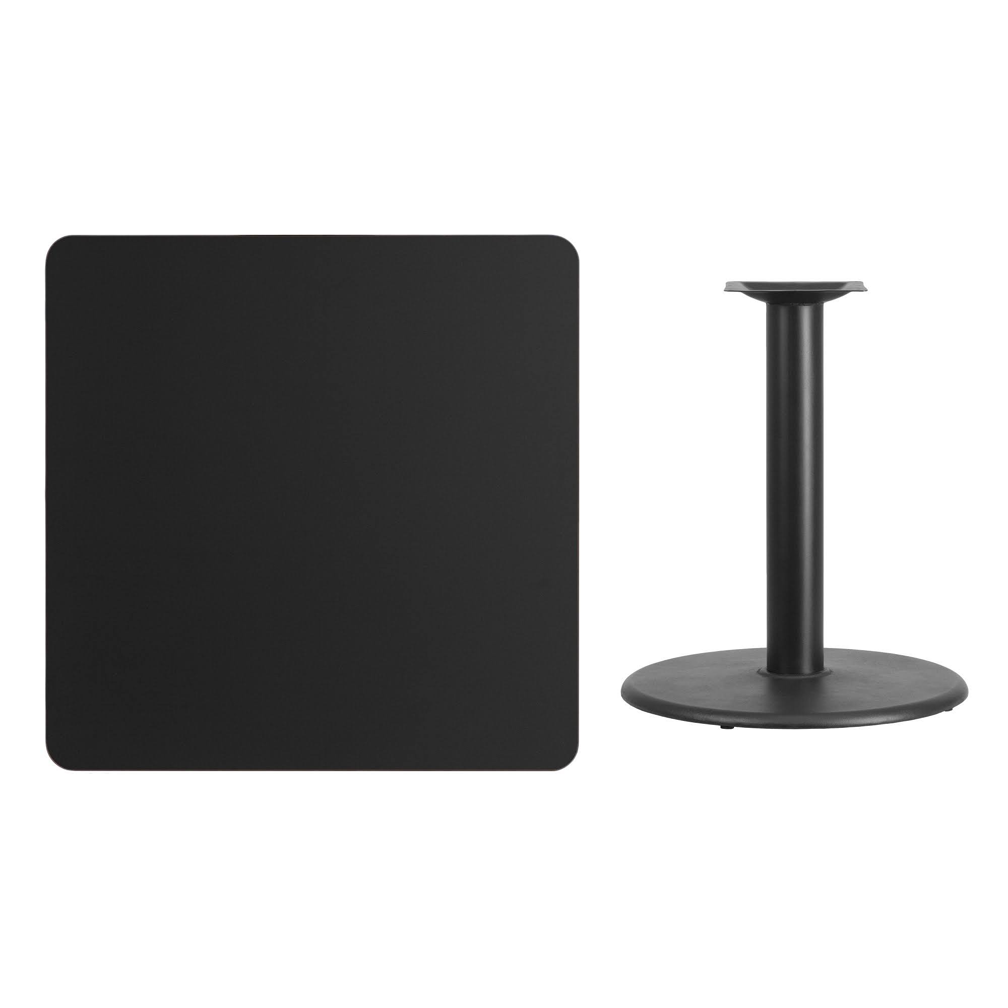 36&& Black Square Laminate Table Top with Round Table Height Base