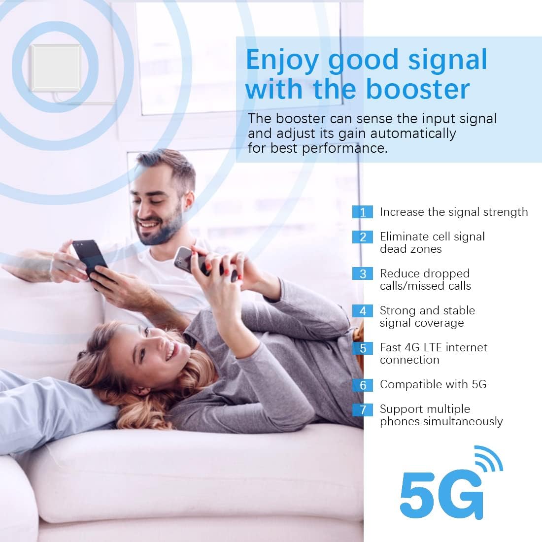 Cell Phone Signal Booster for Home GSM 3G 4G LTE 5G Cell Phone Booster Support All U.S. Carriers Verizon AT&T Sprint Cell Phone Signal Amplifier Repeater Up to 4000 sq.ft FCC Approved(Black)