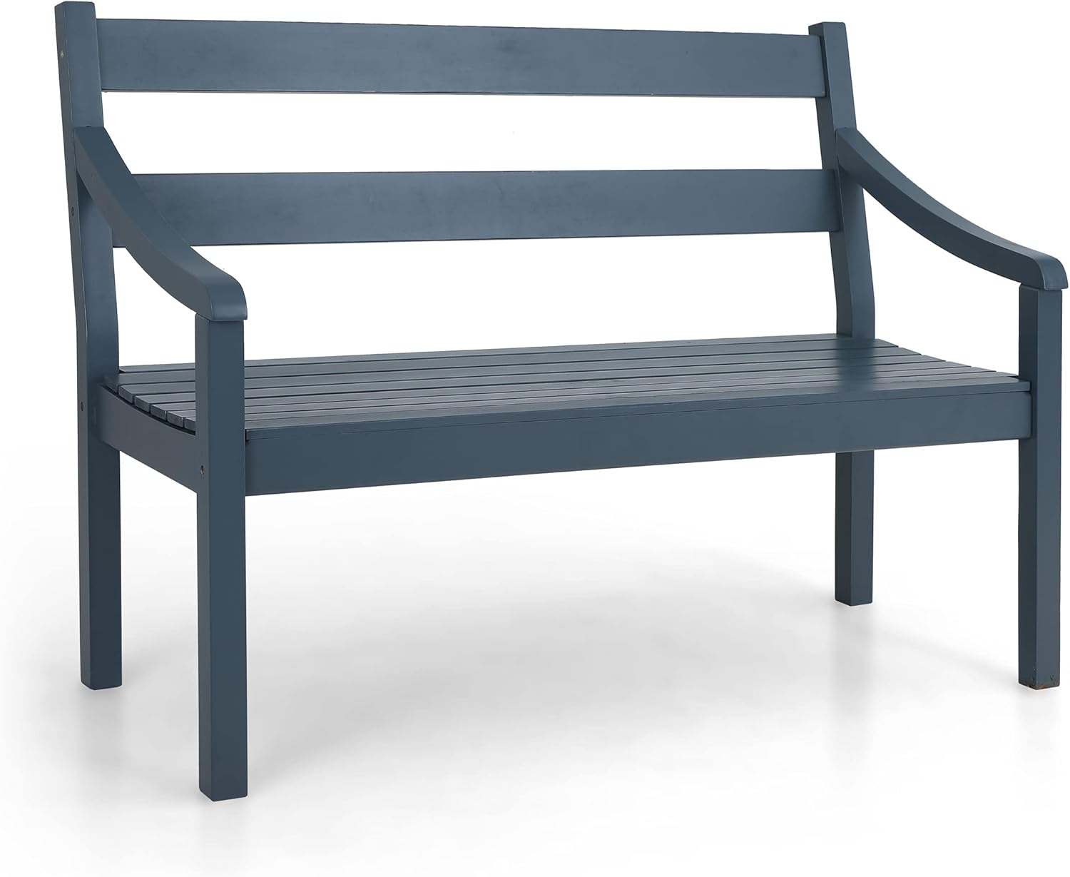 MFSTUDIO Outdoor Wooden Garden Bench,2-Person Acacia Wood Bench with Backrest and Armrest Loveseat Patio Chair Furniture for Porch,Backyard,Lawn(Blue)