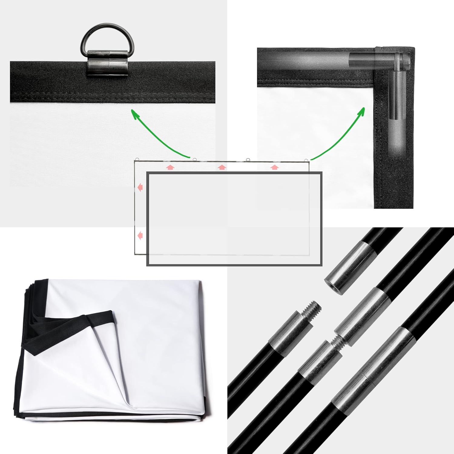 Foldable Projector Screen 120 inch with Upgraded Combined Pole Frame 16:9 HD 4K Anti-Crease Portable Double Sided Projection Screen Pack of 2