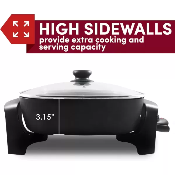 Skillets EG6201# Extra Deep 12&Prime;x12&Prime;x3.2&Prime; (7.5Qt.) Scratch Resistant Dishwasher Safe, Non-stick Electric Skillet with Glass Vented Lid, Adjustable Temperature, Black