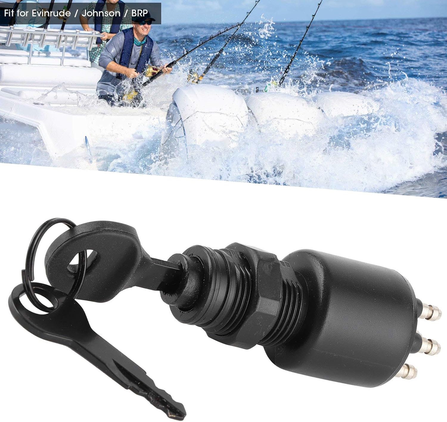 Qiilu Ignition Key Switch, Outboard Ignition Switch 5005801 175974 with Safety Lanyard Fit for Evinrude/Johnson/BRP Pack of 2