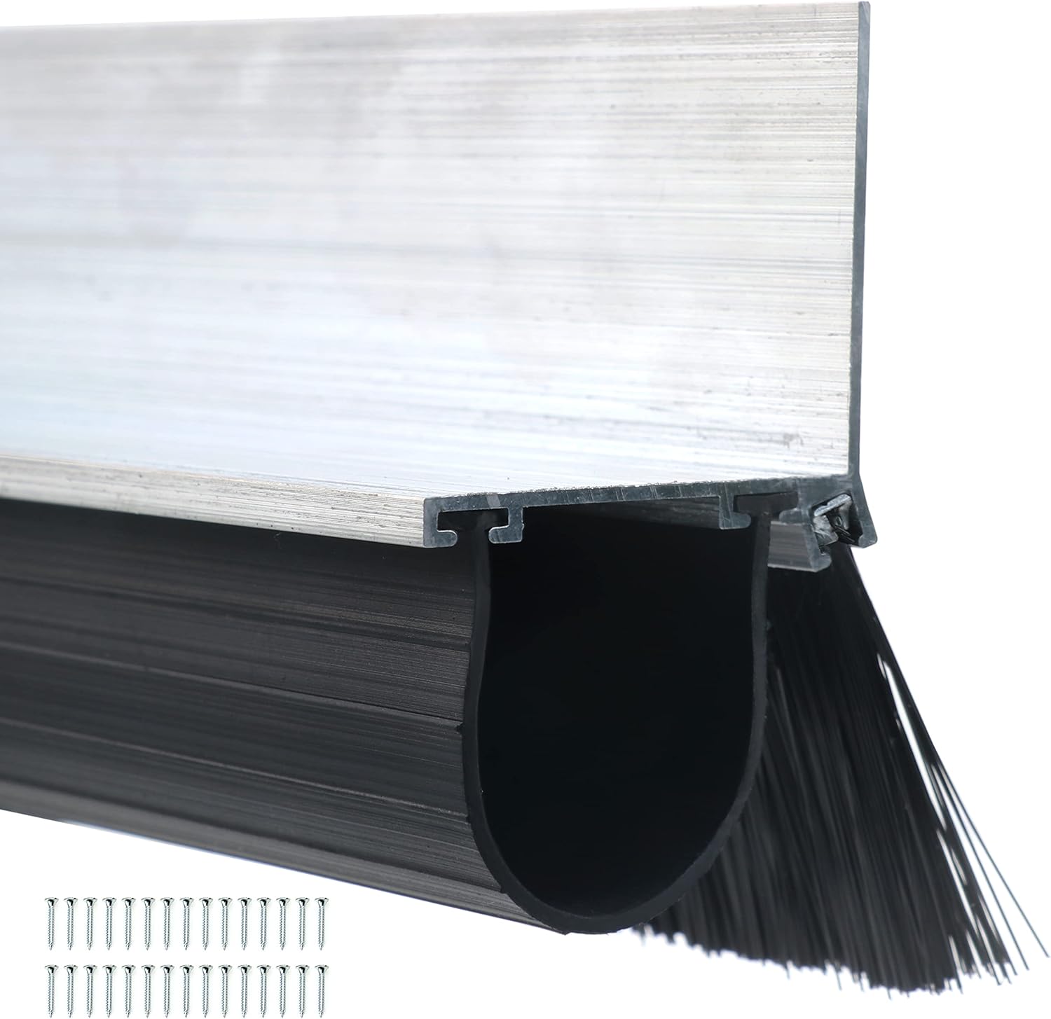 Ginchain Garage Door Seals, Heavy-Duty U Shape Bottom Rubber with Aluminum Track Retainer Base + 5cm Brush Combination Kit, Universal Garage Door Weather Stripping Kit (9.8 FT)