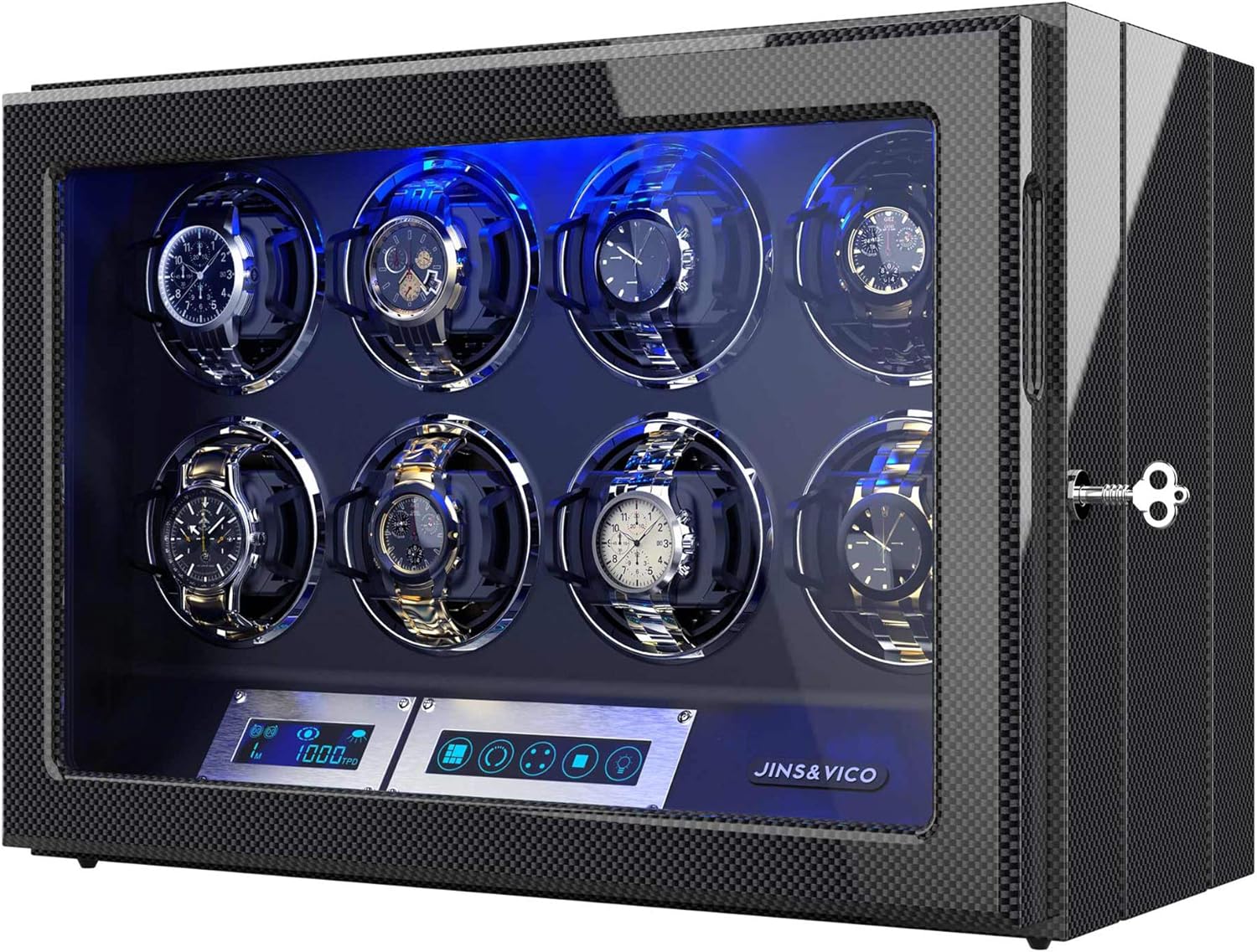 Watch Winder, Adjustable [Upgraded] Watch Pillows, 8 Winding Spaces Watch Winders for Automatic Watches, Built-in Illumination