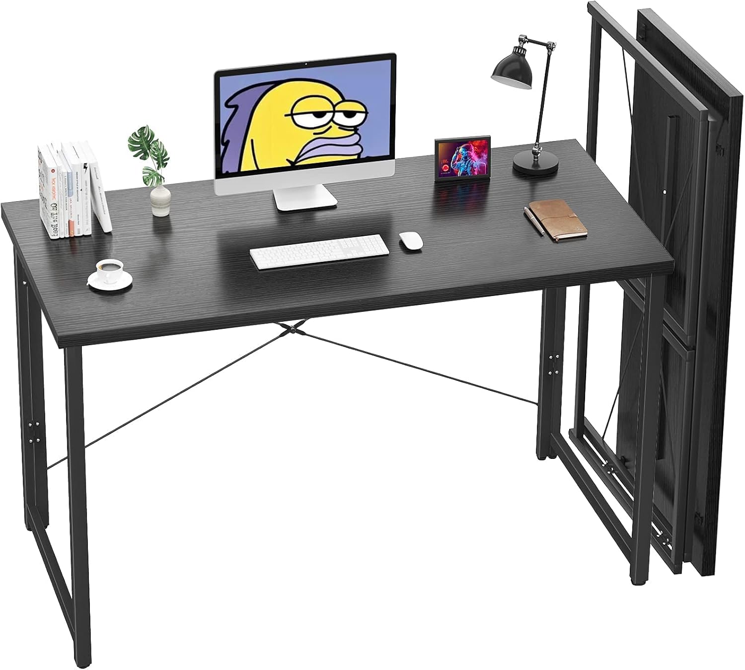 Unikito Folding Computer Desk 41 Inch No Assembly Small Work Desk for Home Office Simple Writing Desk Foldable Desk for Small Spaces, Workstation | White